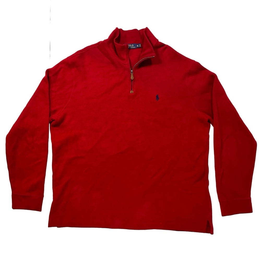 Ralph Lauren Polo Pullover Sweater Men XL Red Quarter Zip early 2000s VTG Y2K